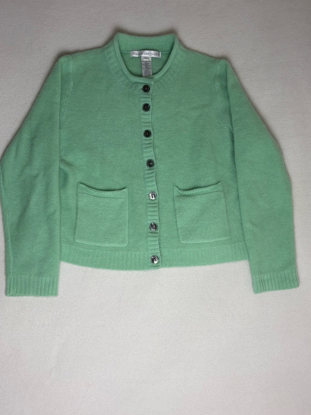 Button-Front Mint Green Cardigan with Patch Pockets